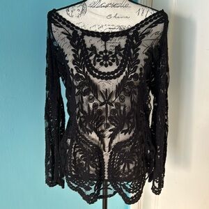 Vintage Embroidered Mesh Blouse